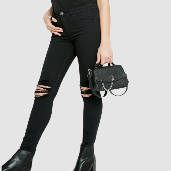 Express Black High Rise Distressed Knee Stretch Jean Leggings Size 4 - Picture 1 of 14
